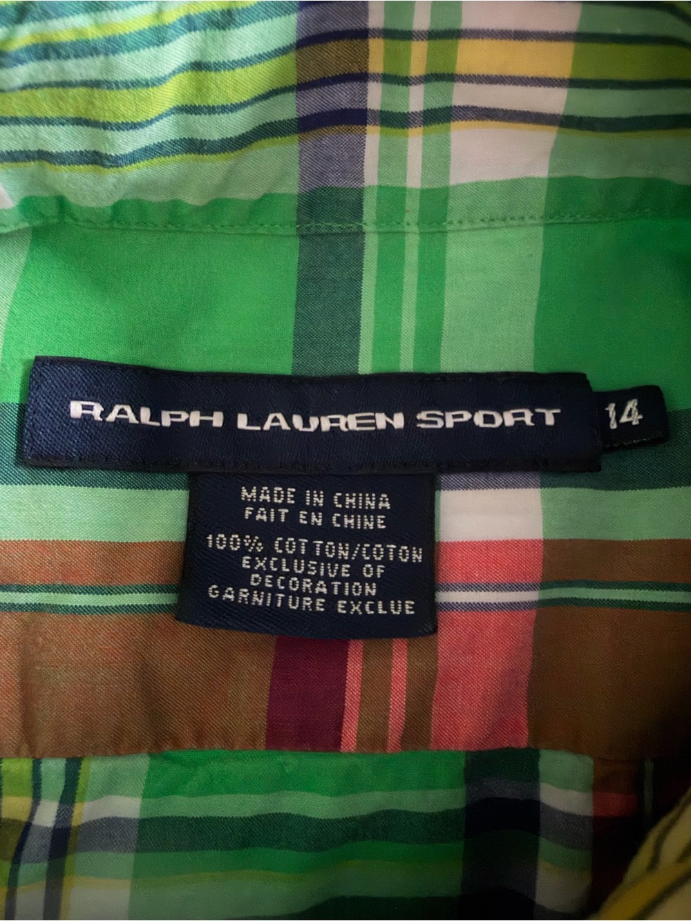 Ralph Lauren Sport Womens Plaid Button Down Shirt Size 14 Green Madras Cotton - Picture 3 of 8